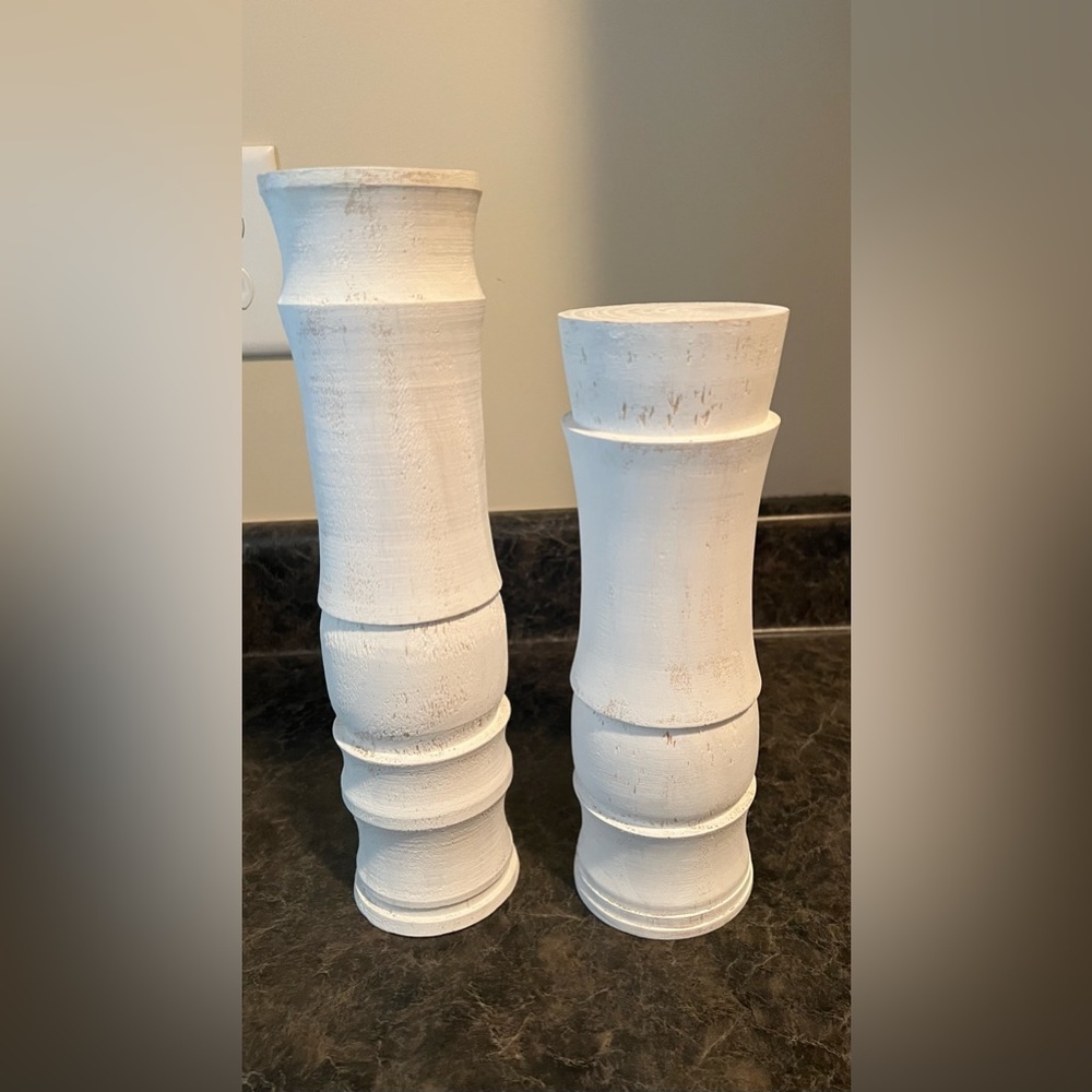 2 Wooden Rustic Candleholders -1-12inch 1-10inch